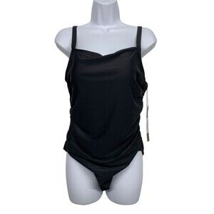 NWT Catherine Malandrino Women's size L Black w Side Ruching One Piece Swimsuit